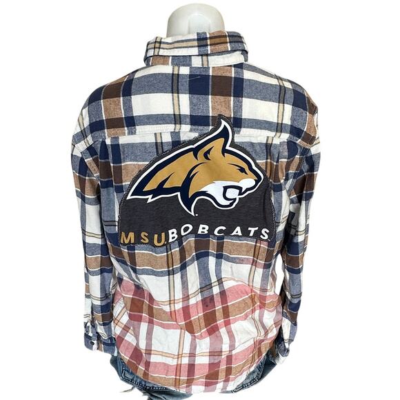 Montana State Bobcats Plaid Flannel Shirt Shacket SMALL Oversize Unique Football - Picture 1 of 6
